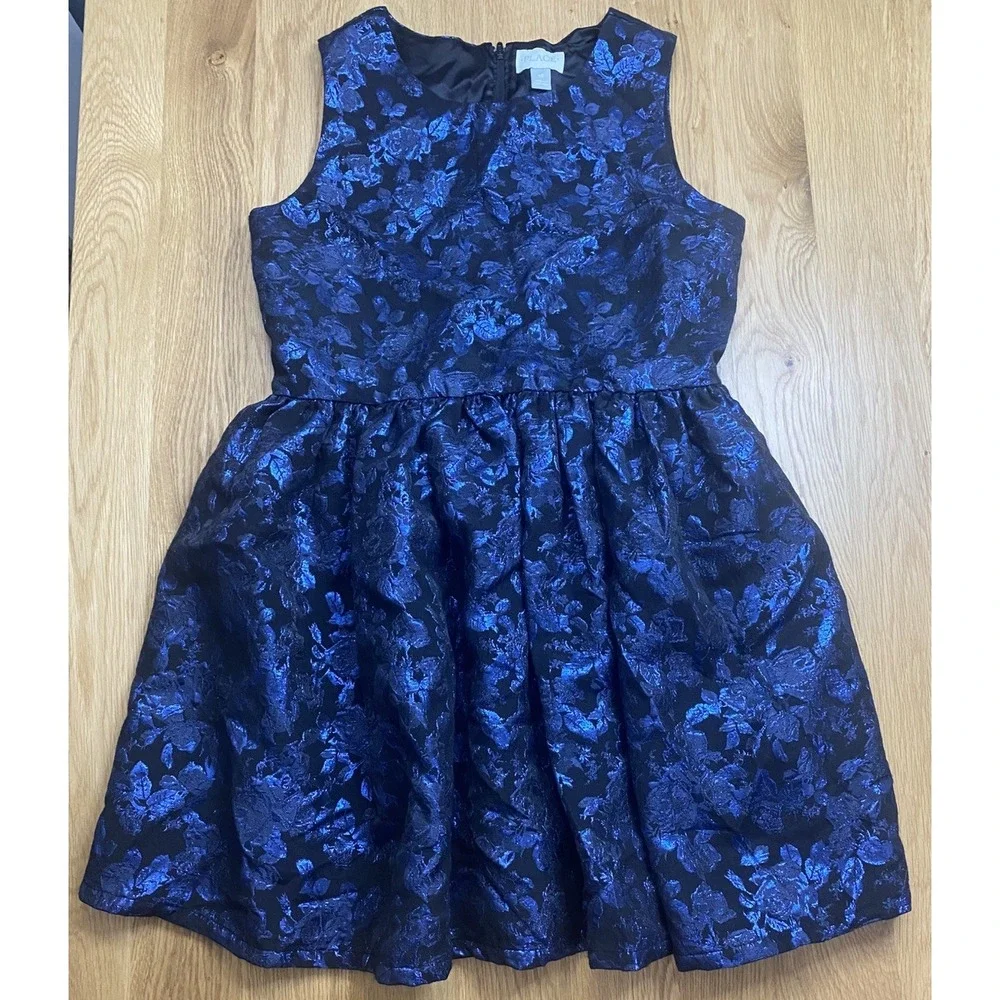 CHILDRENS PLACE Sleeveless Zip Party Blue Metallic Floral‎ Dress Size 16 Girls